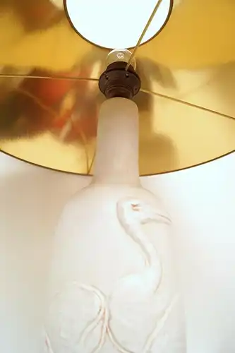 Magnifique maison de campagne lampe de table en céramique ligneur de poisson "HERONS" 1970