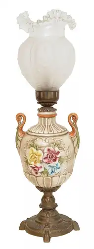 Niederländische Jugendstil Salon Tischleuchte Keramik Rosen 1960er