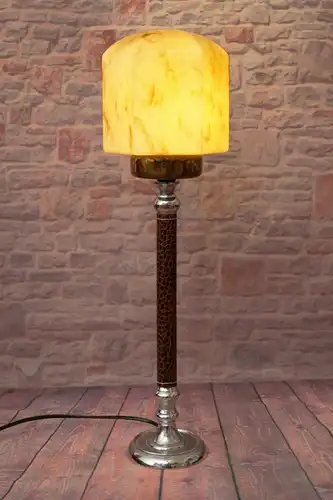 Unikat sehr elegante Art Déco Tischlampe Chrom Leder Berlin Schreibtisch