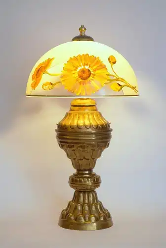 Art Deco Lampe Jugendstil Messinglampe "SUNFLOWERS" Landhaus Tischlampe