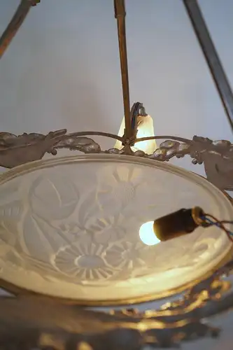 Original Degué Art Déco Lustre de plafond 1920 nickelé lampe suspendue argent