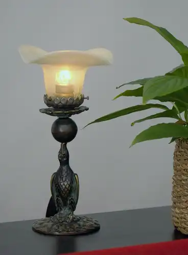 Art Nouveau luminaire en laiton bronze "CORMORAN" lampe simple