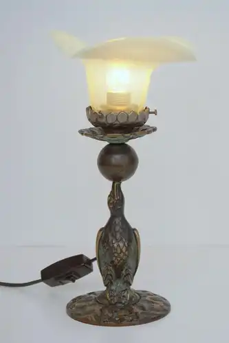 Jugendstil Leuchte Messing Bronze "KORMORAN" Einzelstück Lampe