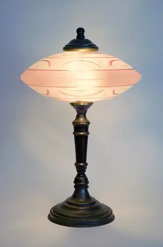 Sammlerstück unikate Art Déco Messinglampe Tischleuchte "DISC ROSÉ" Messinglampe