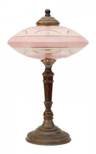 pièce de collection unique Art Déco lampe en laiton lampe de table "DISC ROSÉ" lampe laiteuse
