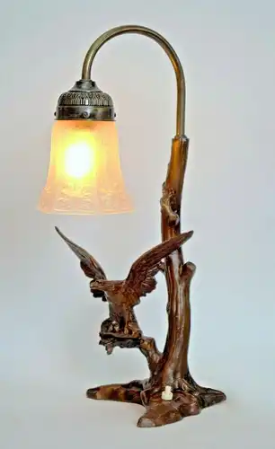 Art Déco Lampe Art Nouveau Tischlampe Figur Adler Baum 1930er Leuchte