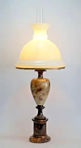 Grande lampe de table Art Nouveau Lampe à pétrole Onyx marbre lourd 90 cm de haut