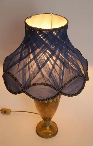 Grande lampe en laiton d'origine "AMPHORE BLEUE" lampe de table de ferme