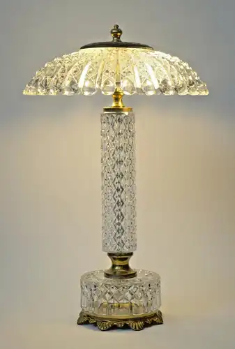 Jugendstil Lampe Glas Tischlampe Kristallglas 1950er Messing Leuchte