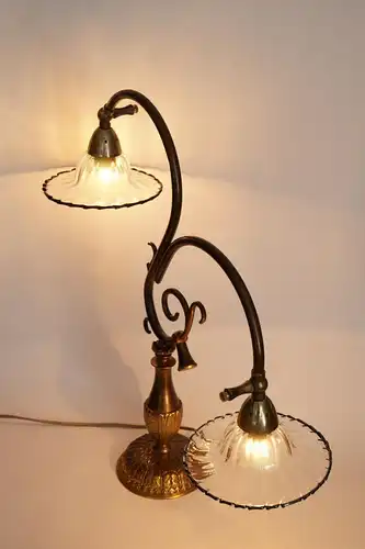 Jugendstil Lampe Tischleuchte "SAVANNAH GARDENS" Sammlerstück Messinglampe