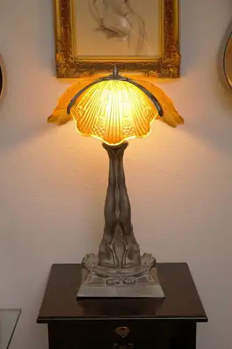 Art Déco Lampe Prunkleuchte "AMBER SHELL" Figuren Sammlerstück signiert Leuchte