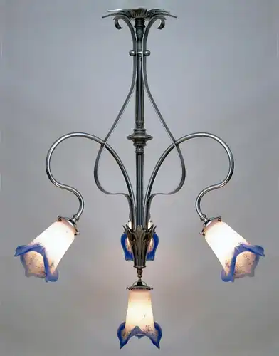 Art Deco Lampe Deckenleuchter vernickelt Petitot 