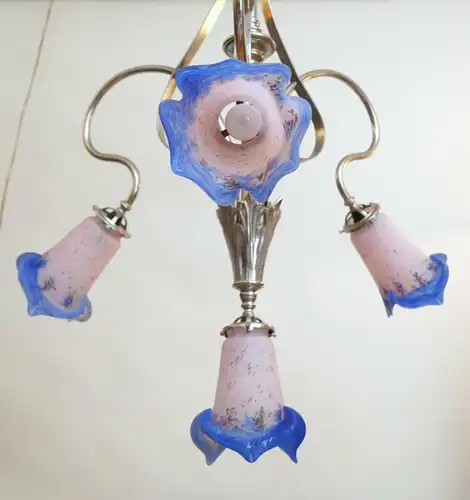 Art Deco Lampe Deckenleuchter vernickelt Petitot 