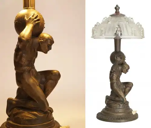 Art Déco Lampe Tischleuchte "ATLAS" Unikat Tischlampe Sammler Kunstobjekt