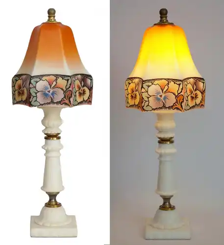 Unikat Jugendstil Tischleuchte "INDIAN SUMMER" Onyx Opalglas 1930er Lampe