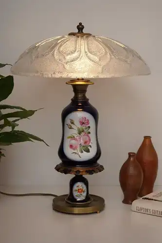 Herrliche Jugendstil Porzellan Tischleuchte Schreibtischlampe Unikat