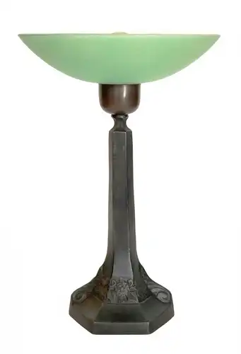 Unikat Art Déco Tischfluter Fluter Tischlampe "GARDEN GREEN" Messingleuchte