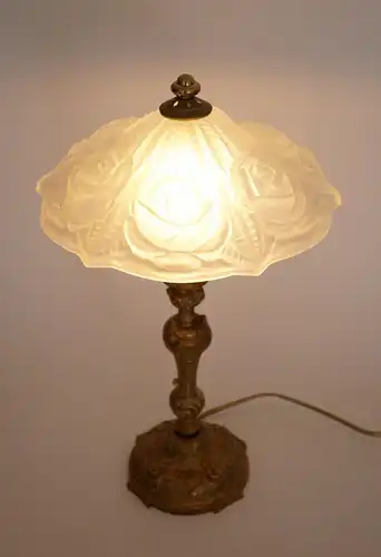 Wunderschöne original Jugendstil Messinglampe "GOLDEN ROSE" Tischleuchte 1920 