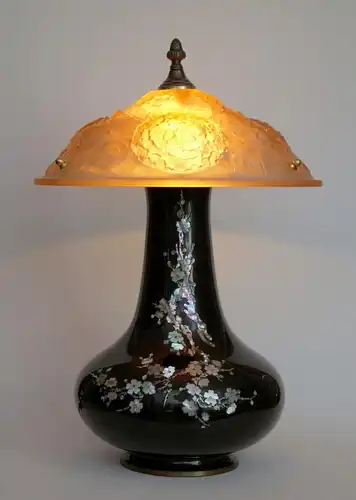 Jugendstil Lampe Tischeuchte "HANAMI" Lampe Messing antik Japonismus 1920