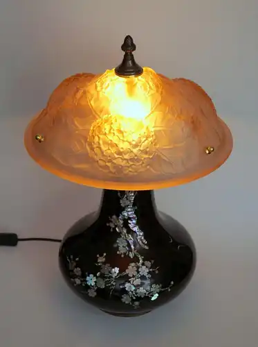 Jugendstil Lampe Tischeuchte "HANAMI" Lampe Messing antik Japonismus 1920