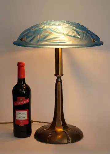 Art Deco Lampe Tischleuchte "ANEMONE" Sammlerstück Degue Messinglampe