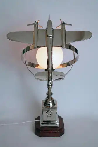 Design Lampe Art Déco Tischlampe "LINDY LINDBERGH" Chrom Sammlerstück Lampe