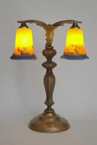 Jugendstil Leuchte Messinglampe "METRO" Bibliothek Lampe Pate de Verre