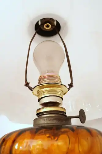 Jugendstil Lampe Tischleuchte Petroleumlampe Lampe Opalglas original