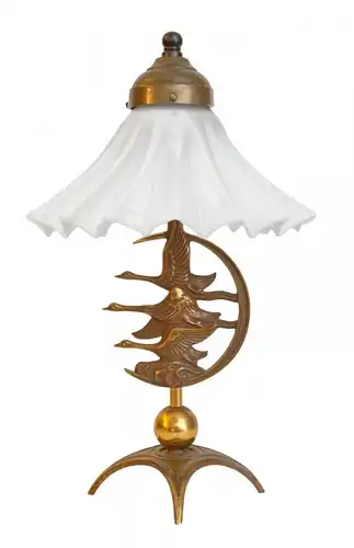 Jugendstil Lampe Messinglampe "FLIGHT OF THE WILD GEESE" Tischlampe Leuchte