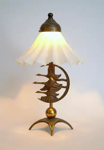 Jugendstil Lampe Messinglampe "FLIGHT OF THE WILD GEESE" Tischlampe Leuchte