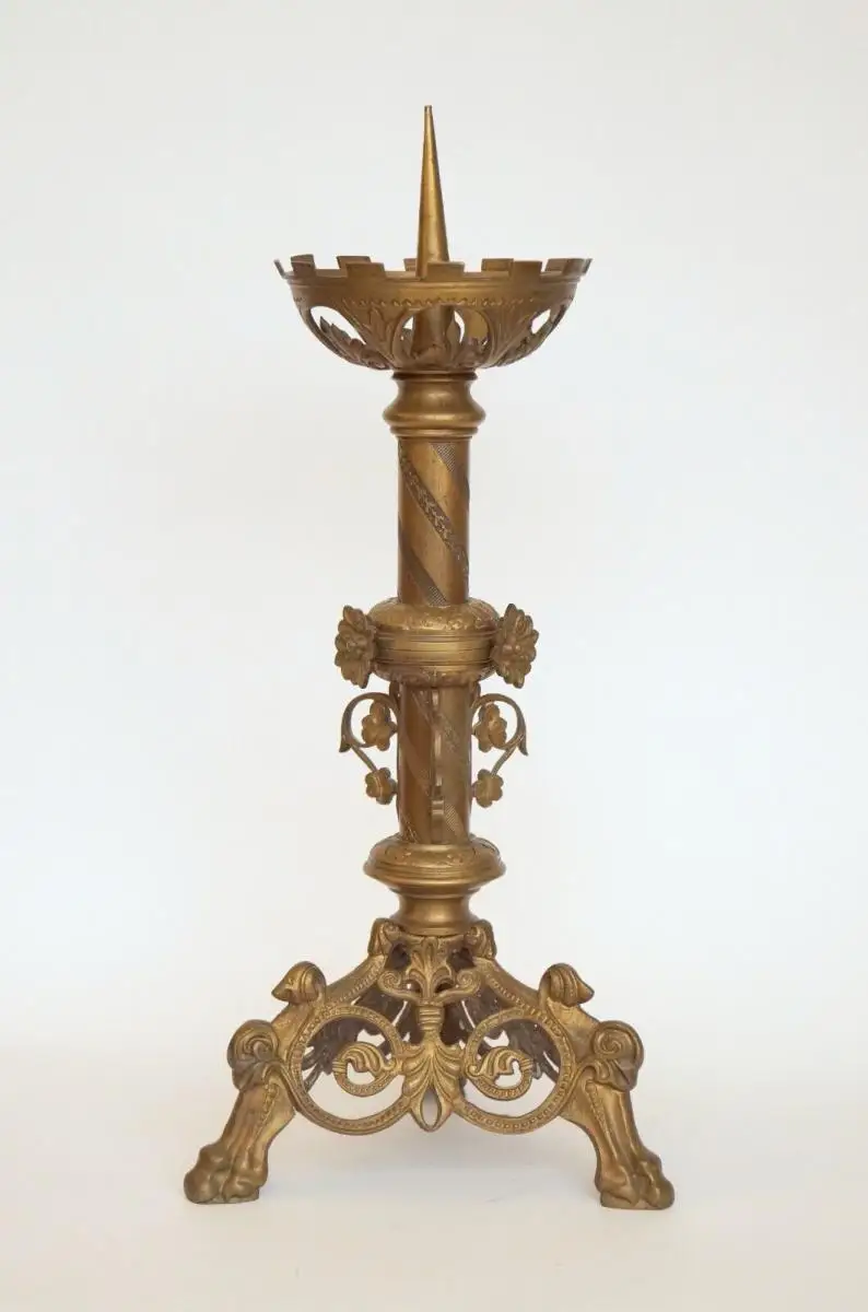 Antiker Kerzenleuchter sakral Kirchenleuchten Kirche Messing Bronze 1860 1