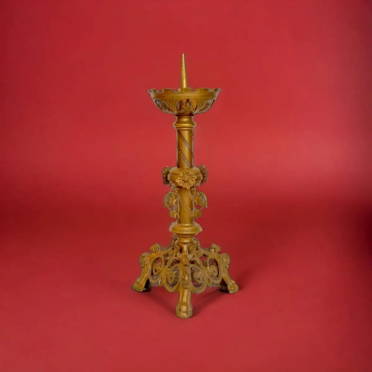 Antiker Kerzenleuchter sakral Kirchenleuchten Kirche Messing Bronze 1860 10