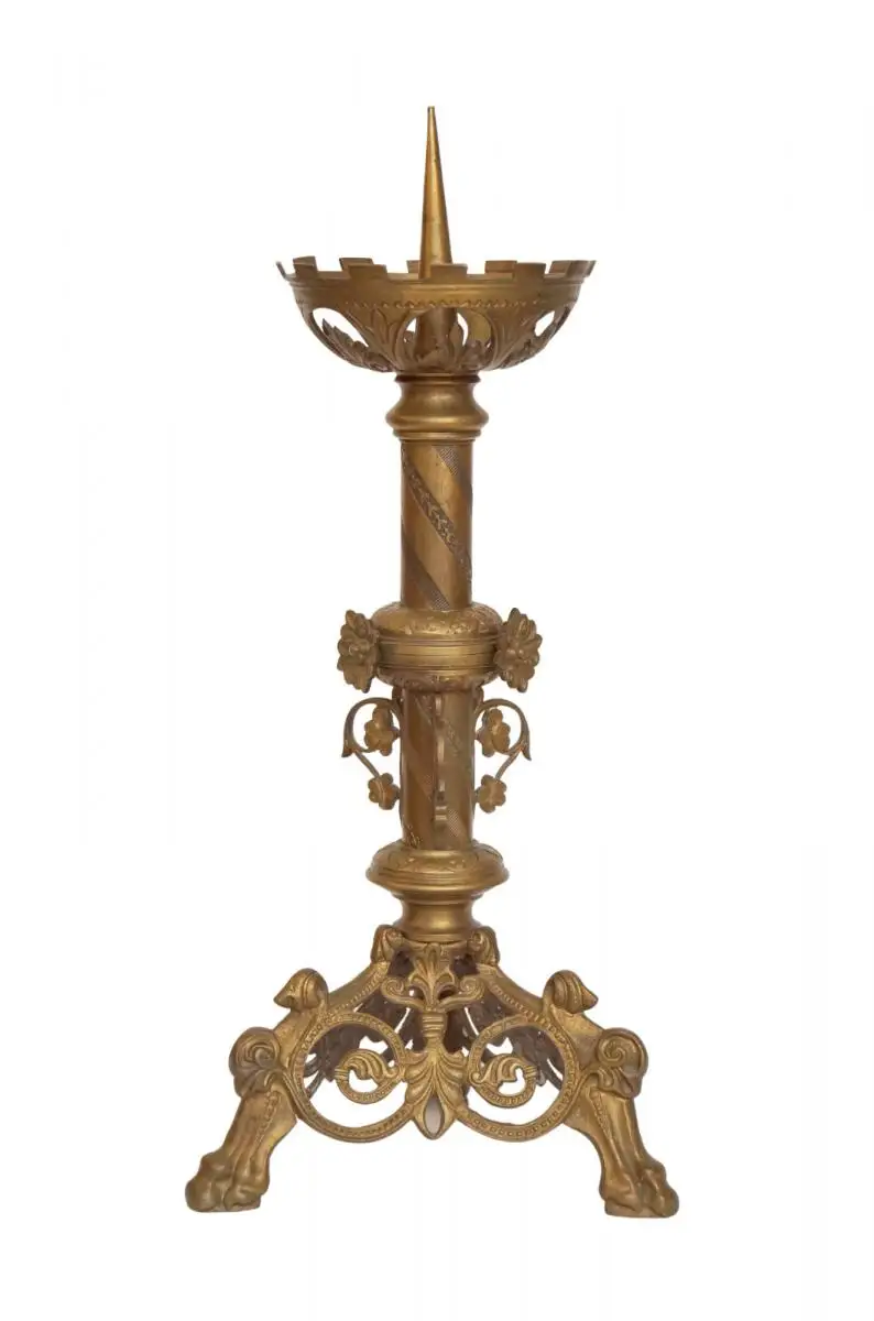 Antiker Kerzenleuchter sakral Kirchenleuchten Kirche Messing Bronze 1860 2