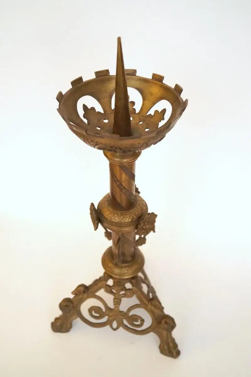 Antiker Kerzenleuchter sakral Kirchenleuchten Kirche Messing Bronze 1860 6