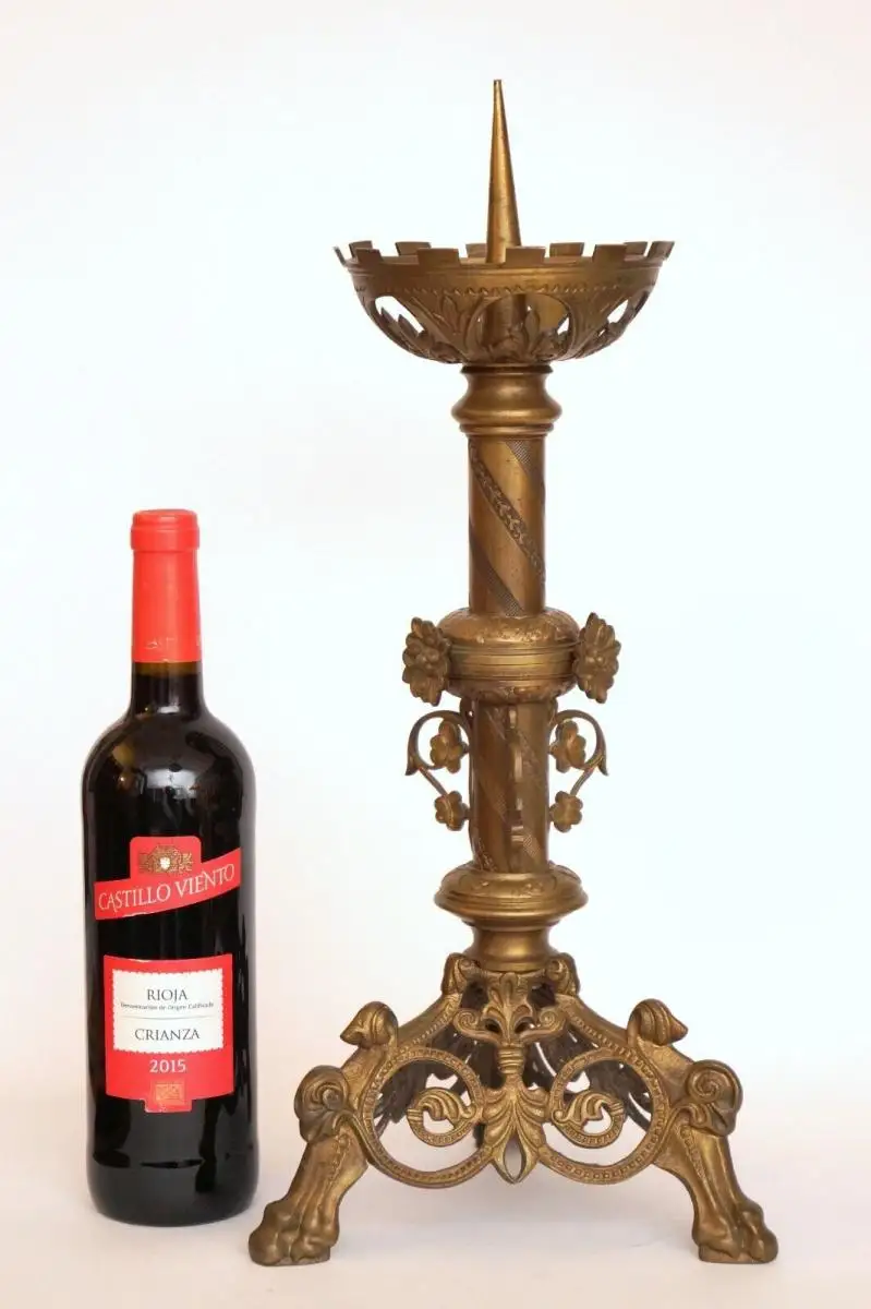Antiker Kerzenleuchter sakral Kirchenleuchten Kirche Messing Bronze 1860 8