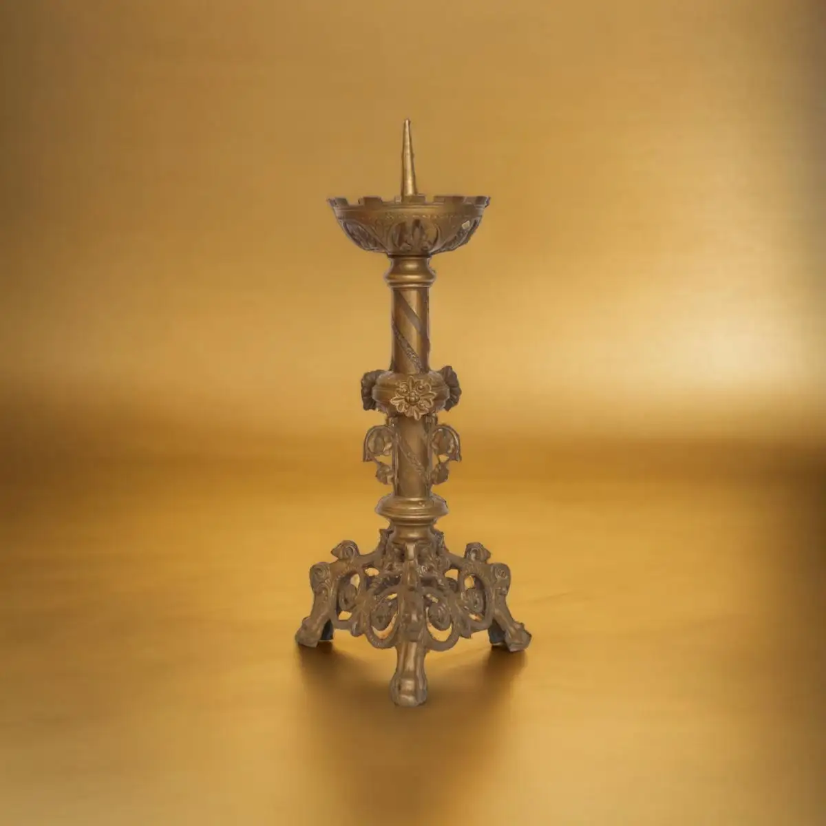 Antiker Kerzenleuchter sakral Kirchenleuchten Kirche Messing Bronze 1860 9