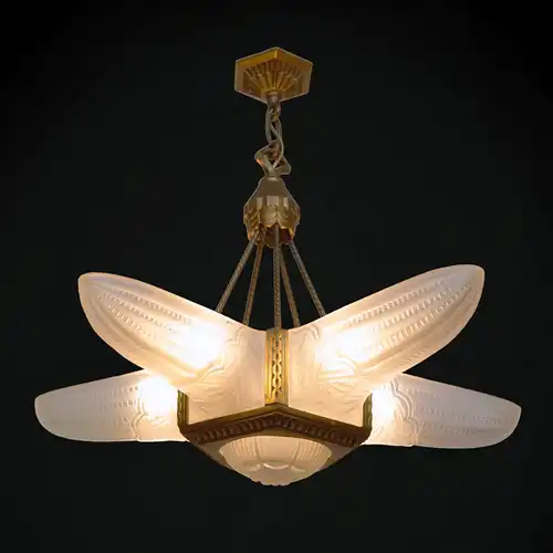 ART DECO Kronleuchter Lüster Deckenlampe 1920 restauriert Atelier Petitot Sabino