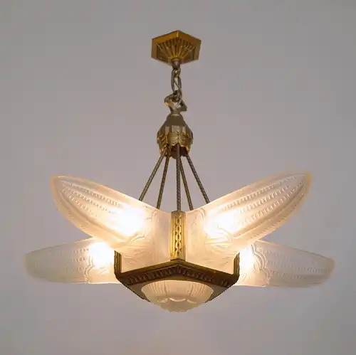 ART DECO Kronleuchter Lüster Deckenlampe 1920 restauriert Atelier Petitot Sabino