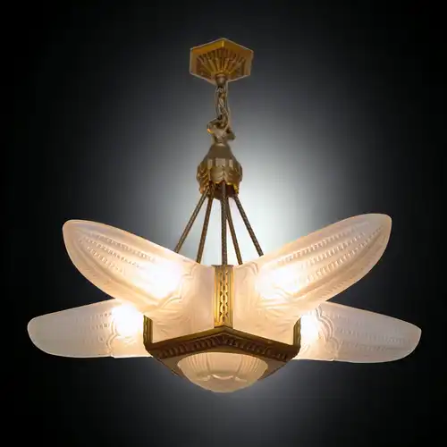 ART DECO Kronleuchter Lüster Deckenlampe 1920 restauriert Atelier Petitot Sabino