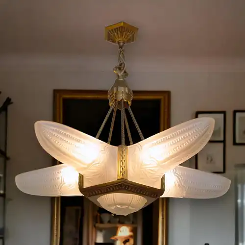 ART DECO Kronleuchter Lüster Deckenlampe 1920 restauriert Atelier Petitot Sabino