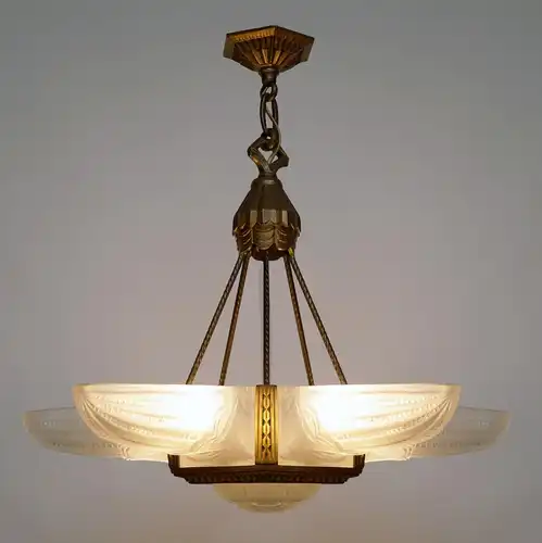 ART DECO Kronleuchter Lüster Deckenlampe 1920 restauriert Atelier Petitot Sabino