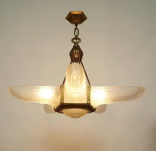 ART DECO Lustre Lampe plafond Lumières restaurée en 1920 Atelier Petitot Sabino