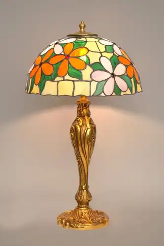 Tiffany Tischleuchte "FLOWERING" Jugendstil Unikat Messinglampe Einzelstück