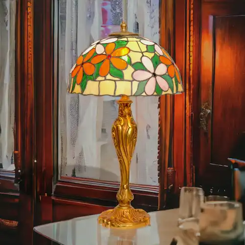 Tiffany Tischleuchte "FLOWERING" Jugendstil Unikat Messinglampe Einzelstück