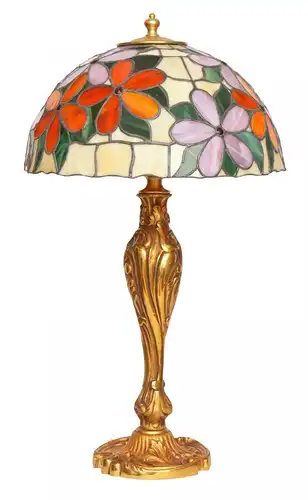 Tiffany Tischleuchte "FLOWERING" Jugendstil Unikat Messinglampe Einzelstück
