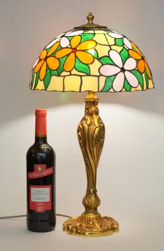 Tiffany Tischleuchte "FLOWERING" Jugendstil Unikat Messinglampe Einzelstück