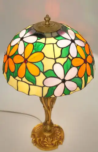Tiffany Tischleuchte "FLOWERING" Jugendstil Unikat Messinglampe Einzelstück