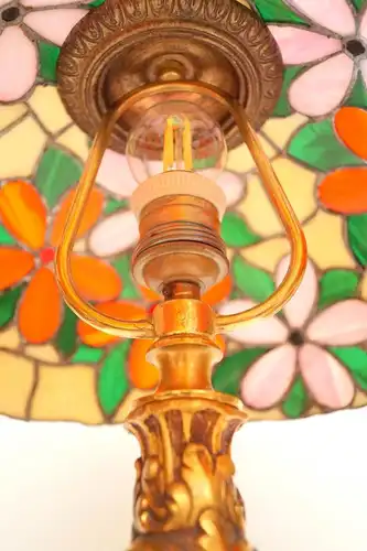 Tiffany Tischleuchte "FLOWERING" Jugendstil Unikat Messinglampe Einzelstück
