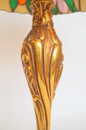 Tiffany Tischleuchte "FLOWERING" Jugendstil Unikat Messinglampe Einzelstück
