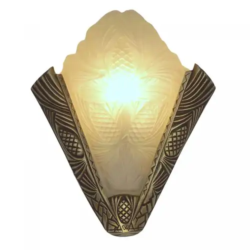 Große franz. Art Deco Wandlampe Wandapplik "PARIS STARLIGHT" Bronze Messing